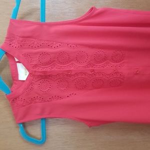 Anthropologie Maeve Reddish Pink Embroidered Sleeveless Top Shirt sz 0